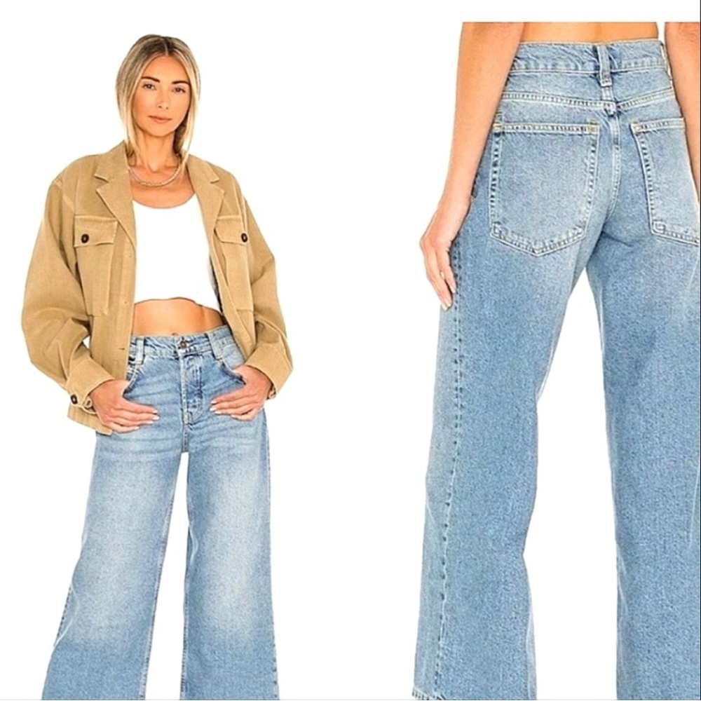 We The Free Wide Leg Crop Jeans sz 30 raw hem high waisted frayed blue